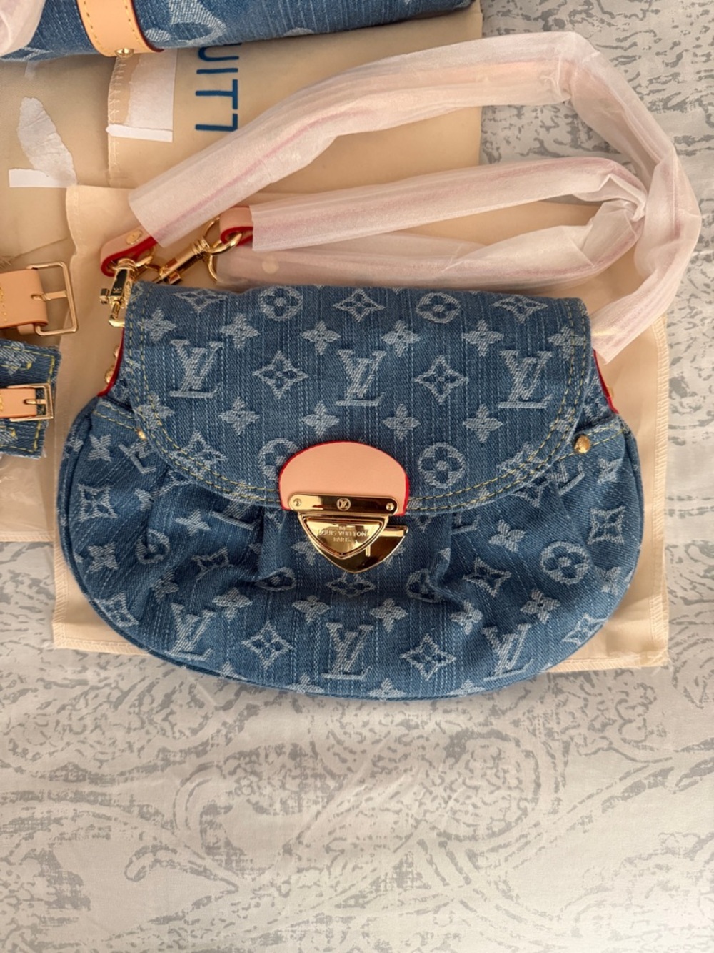 Louis Vuitton Blue Monogram Denim Travel Bag & Small Crossbody Set - Picture 3 of 6